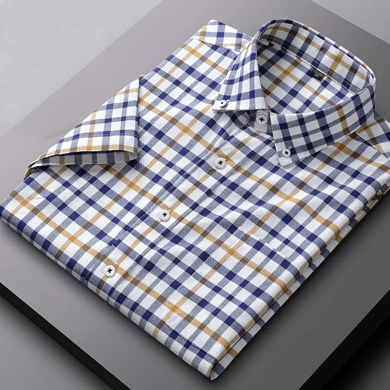 Summer new 100% cotton Oxford short sleeve men's business casual classic fashion plaid shirt 5XL large size free ironing slim