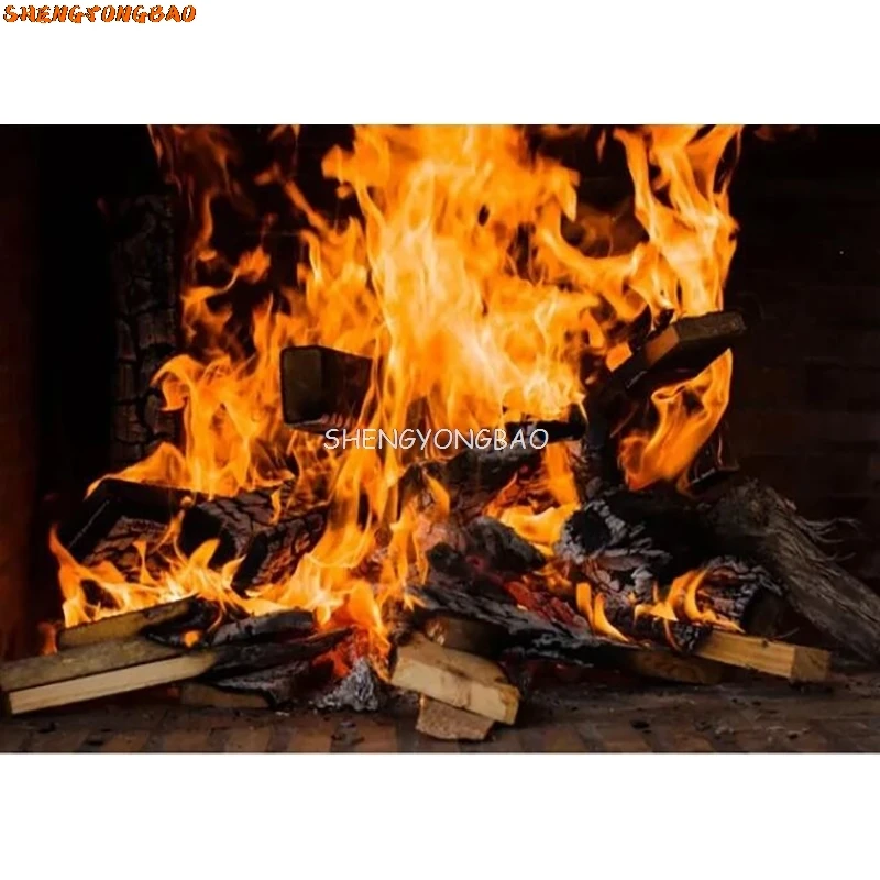 Fireplace Photography Background Winter Wood burning Flame Christmas Day Decoration Baby Portrait Photo Studio Props HX-01