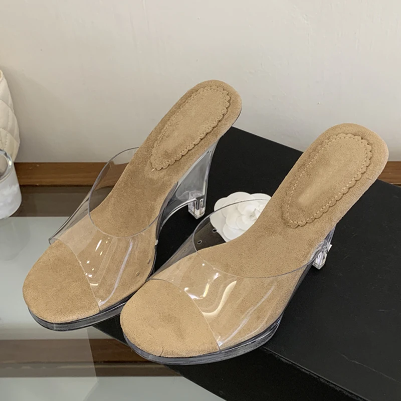 Liyke New Arrivals PVC Transparent Slippers For Women Open Toe Clear Platform Wedges Sandals Female Shoes High Heels Slides view 5