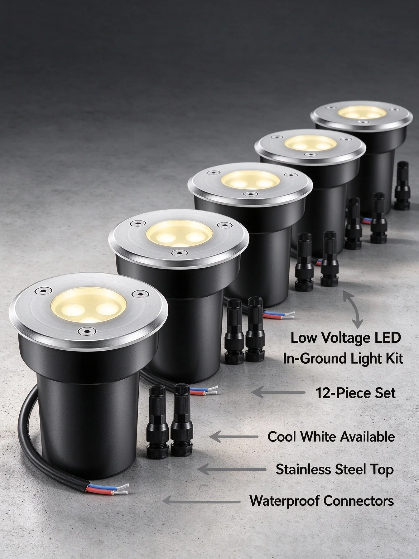 3W DC12V24V LED Inground Landscape Lights IP67 Waterproof Low Voltage Buried Lights with Connectors for Yard Driveway Walkway