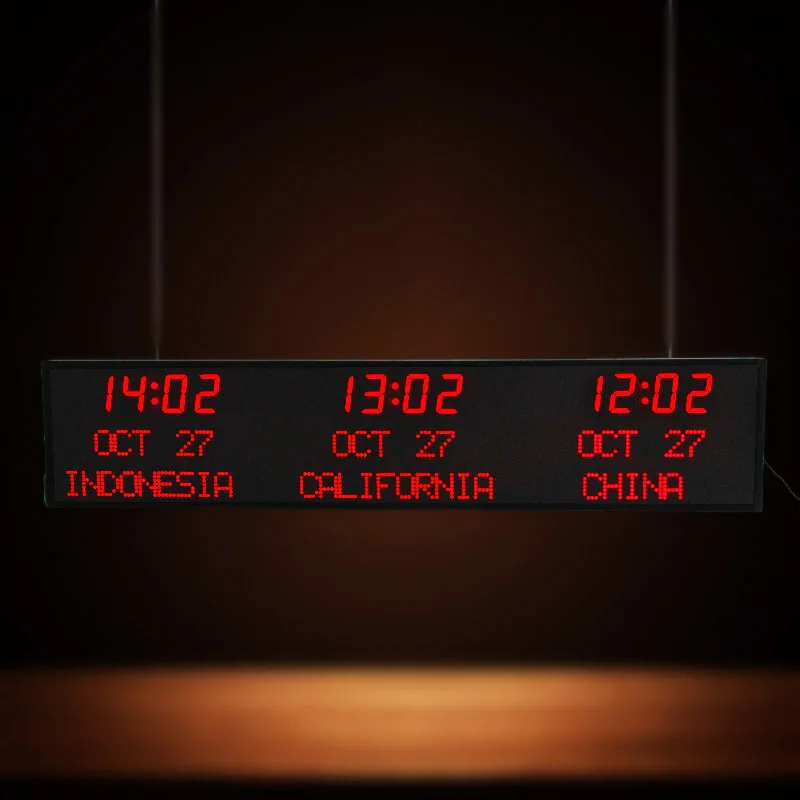 

CP36 Customize Red LEDs for Zone Labels and Date Grandfather Clock Big World Time Zone Wall Clock