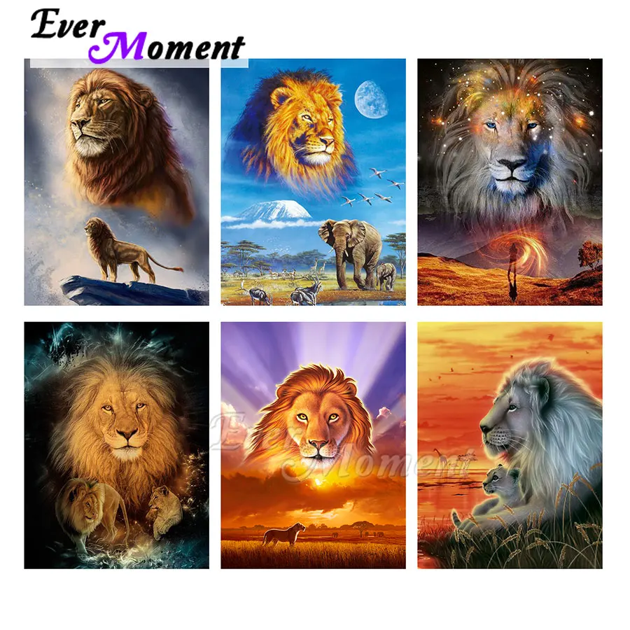 

Алмазная картина Ever Moment, вышивка, лев, животное, полная квадратная смола, дрель, дисплей, мультяшная краска, алмазный комплект ASF2250