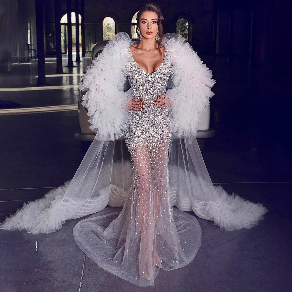 Robe Dubai Soiree Newest Beaded Formal Party Dresses 2020 Middle East Evening Dress With Jacket Crystals Prom Gowns For Weddings