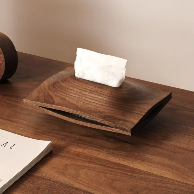 

Solid wood desktop tissue box, modern and simple, living room home walnut, high-end paper box