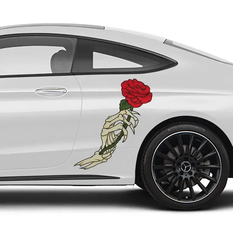 Skeleton Rose Car Decal Livery, 2 Piece Set, Limited Edition, Exclusively Designed In-house and Printed on Premium Vinyl