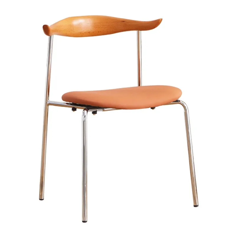Light Luxury Cow Horn Dining Chair Modern Minimalist Creative Home Solid Wood Soft Pack Chair, Loft Minimalist Coffee Shop Chair image 5