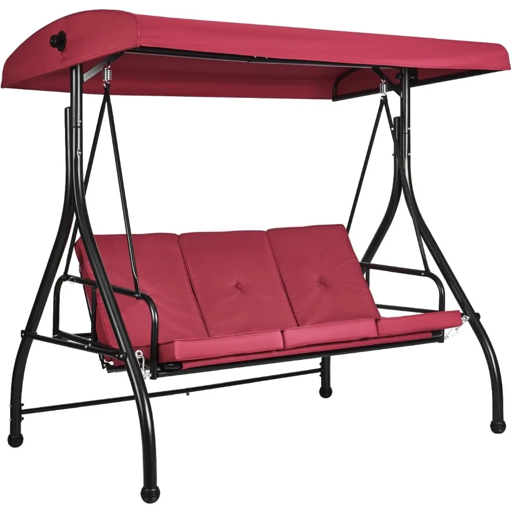 

2 In 1 Outdoor Porch Swing For Adults, 3-seat Patio Swing Chair With Adjustable Canopy & Cushions For Backyard, Garden,