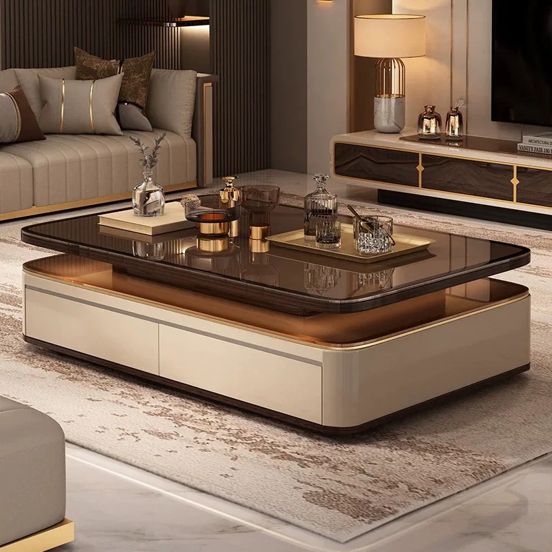 

Light luxury coffee table, household rectangular small apartment, high-end glass creative tea table 2025 new rock slab tea table