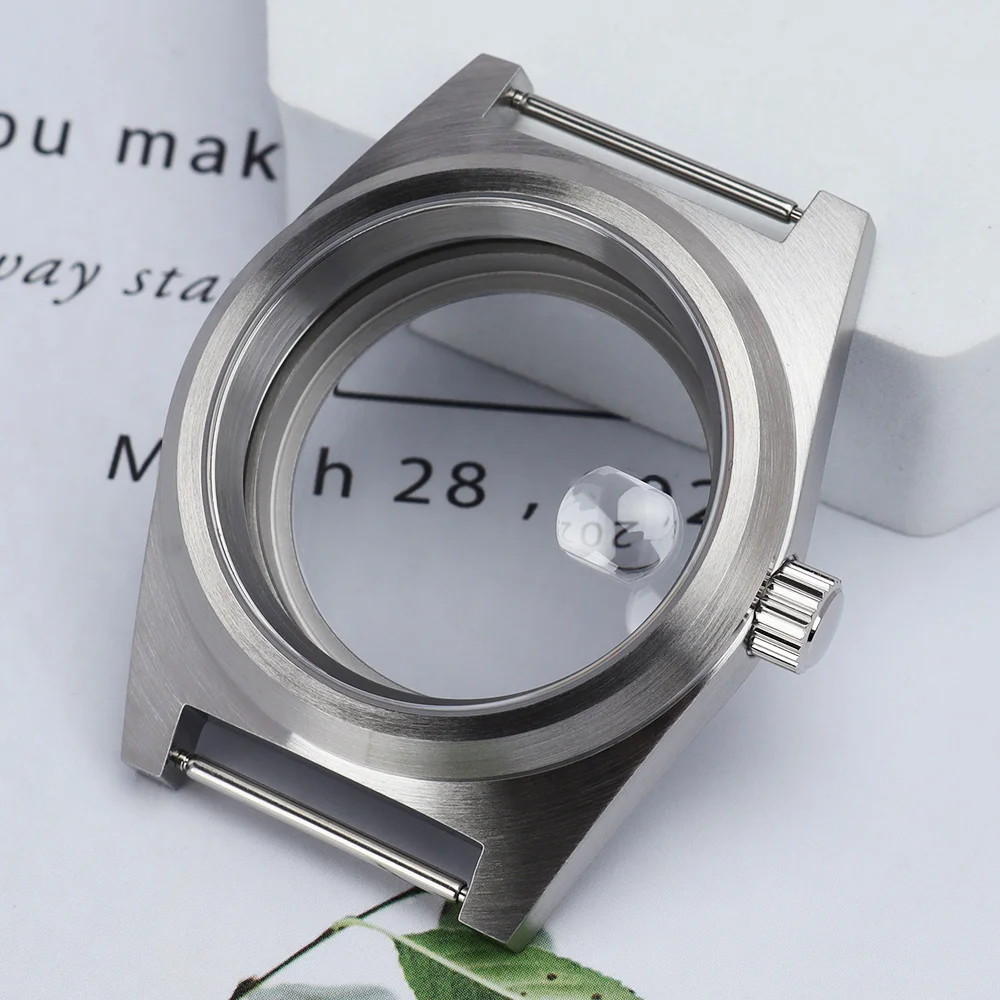 Silver 38mm Brushed Watch Case Stainless Steel NH35 Dive Case Sapphire Glass For NH35 NH36 NH38 NH70 29mm Dial Watch Accessories