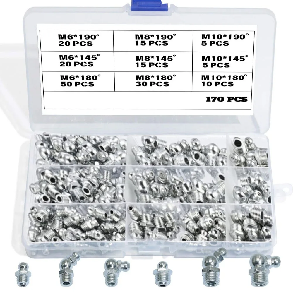 

170PC M6 M8 M10 Fuel Injector Set Metric Nozzle Straight Angled 45 Degree 90 Degree Straight Hydraulic Nozzles Engine Parts