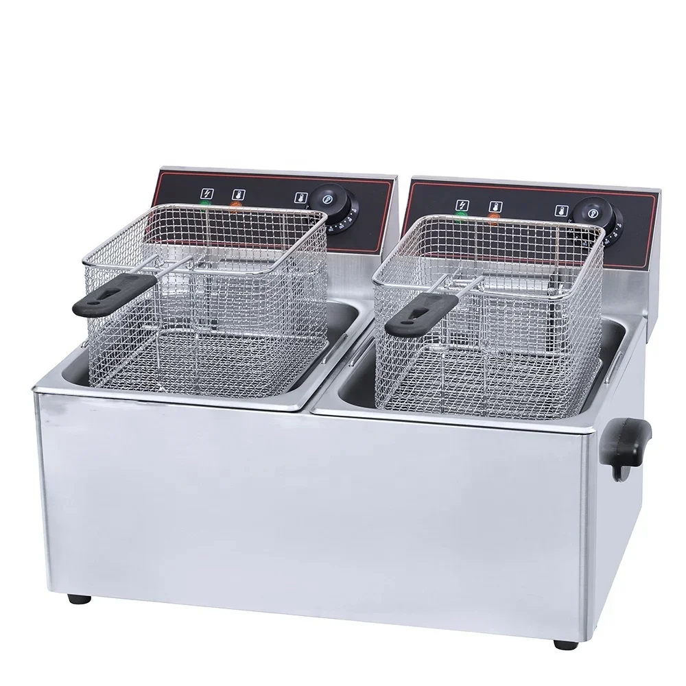 Used BaoKang ZL-8L-2 Cheaper Electric Commercial Counter Top Stainless Steel Housing 16L Double Tank Basket Oil Deep Fat