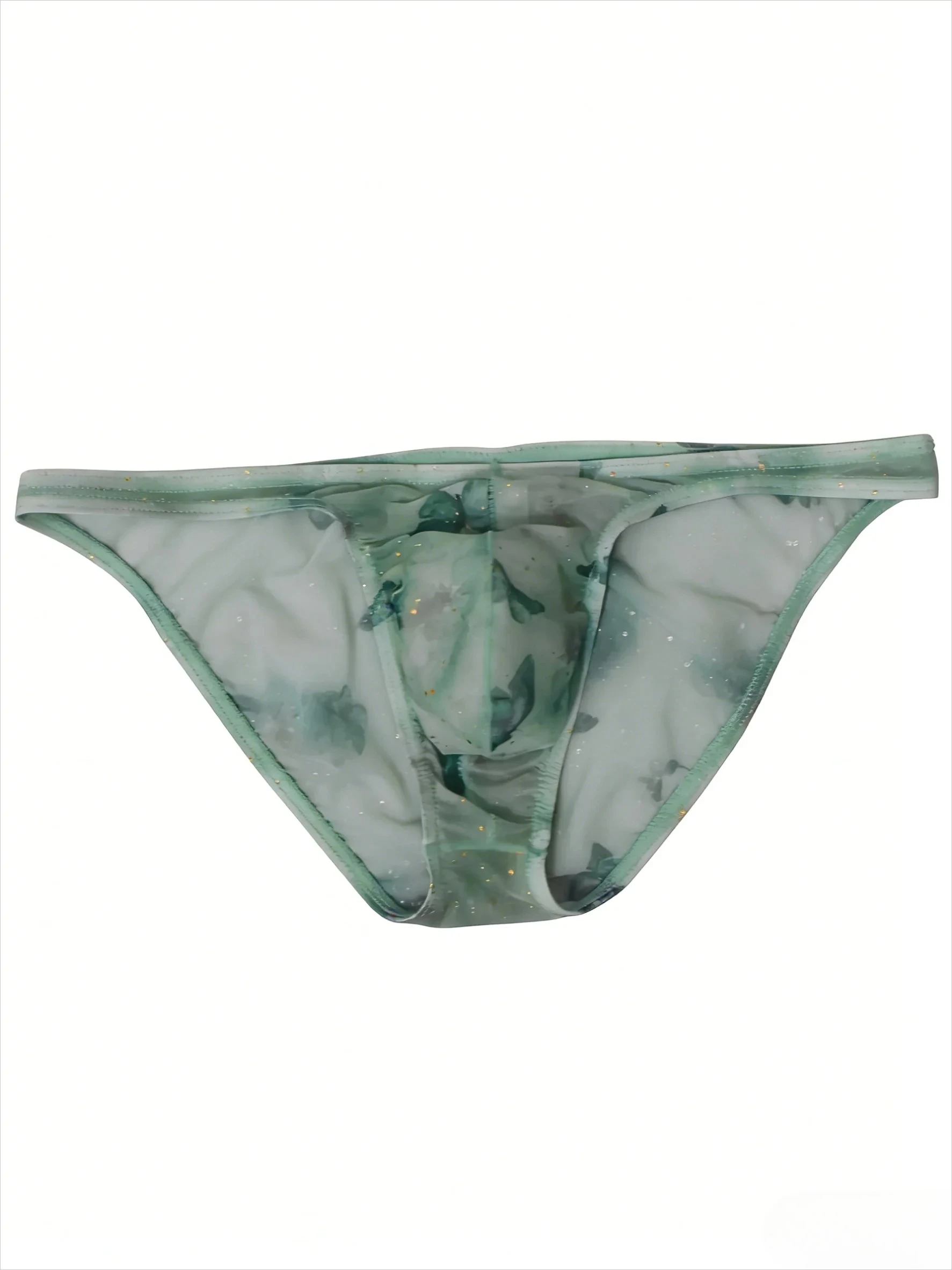 Men Sheer Mesh Briefs Gold Foil Floral Print Low Rise Sexy Wrap Hip Triangle Underwear Quick Dry Breathable Male Intimate Shorts