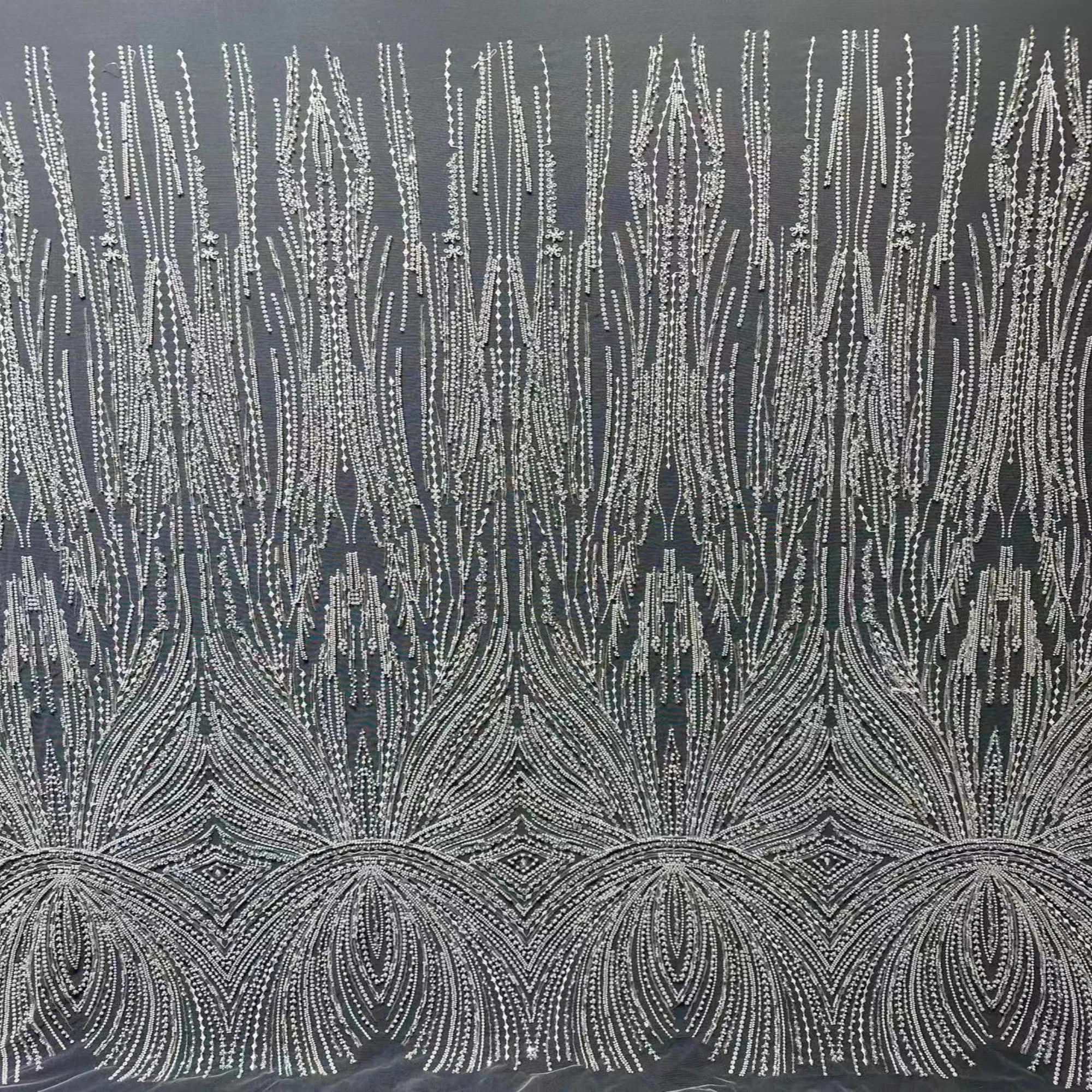 Luxury Delicate Lines Sequins Beads Lace Embroidery Wedding Dress Lace Fabrics