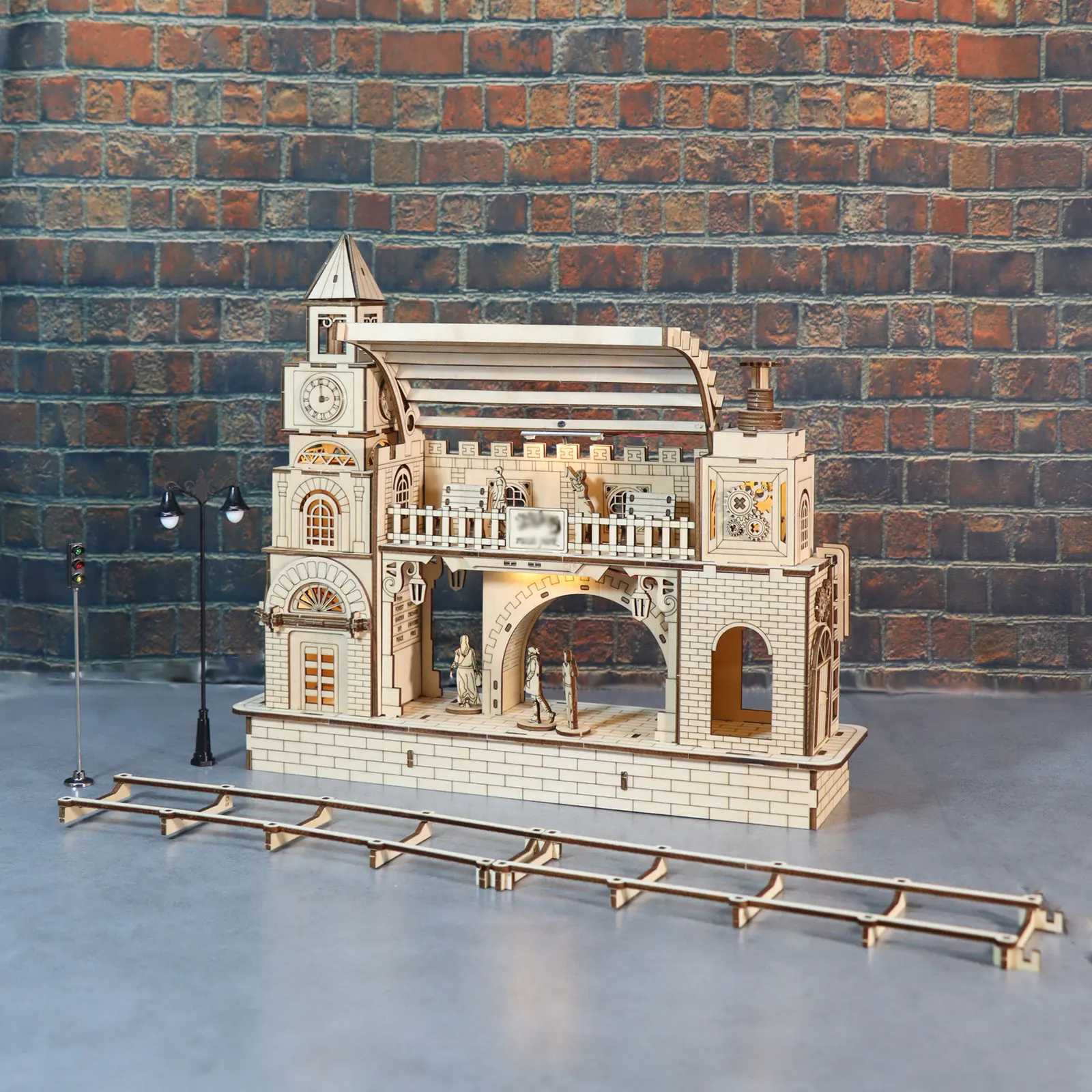 3D Wooden Railway Station Model Kit - DIY Building Set, Realistic Architectural Handmade Craft Unique Christmas Collectible Gift