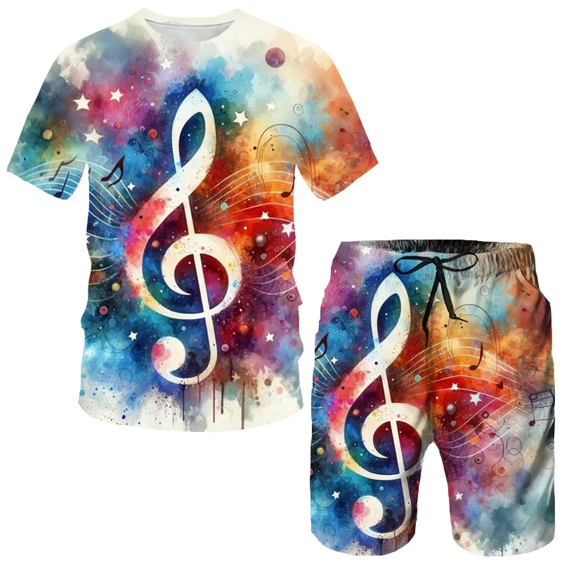 Fashion Musical Note 3D Print T-Shirts Shorts Sets Men's Tracksuits Oversized Short Sleeve T Shirt Pants Set Man Suits Clothing