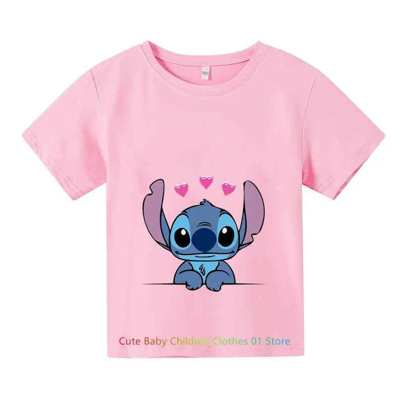 Anime Stitch Children's Cotton Summer Fashion Multiple Cartoon Casual T-shirts Round Neck Short Sleeve Print Pattern