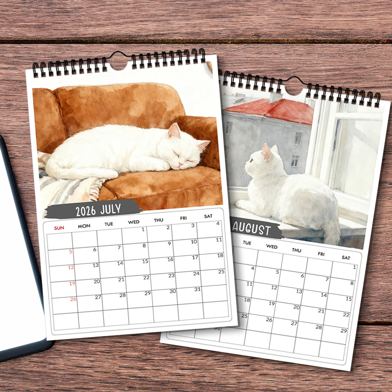 1 ชิ้น 2026 ปฏิทินติดผนัง, ธีมแมวสีน้ำ, วันเกิดที่สมบูรณ์แบบ, ของขวัญปีใหม่, พิมพ์คุณภาพสูง, เหมาะสำหรับตกแต่งบ้านและสำนักงาน