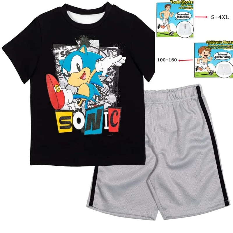 

Cool Sonic 3D Pajama Set Adult Summer Short Sleeved T-shirt and Shorts 2piece Set Children's Home Clothing Parent Child Clothing