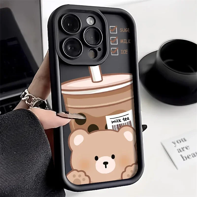 Bonita funda de teléfono para iPhone 15, 14, 13, 12, 11 Pro Max, XR, XS, X, 7, 8, 15 Plus, SE SE3, funda de oso de dibujos animados a prueba de