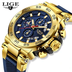 LIGE Casual Sport Quartz Man Watch Fashion Silicone Strap Watches for Men Waterproof Luminous Auto Calendar Military Wristwatch