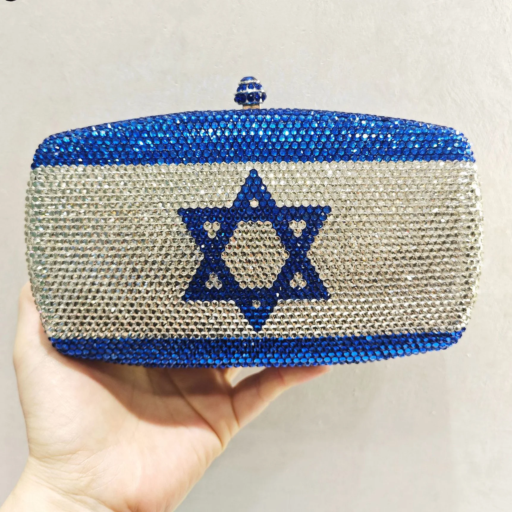 

Customized Luxury Jewelry Crystals Israel Flag Design Evening Bag UK USA Pattern Clutch Bags for Women Purse Stone Clutches Bags