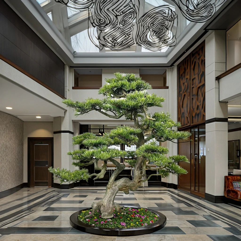 High Simulation 1.1m Black Pine Tree Bonsai Realistic Indoor Craft Decoration Plastic Artificial Plants for Landscape Birthday