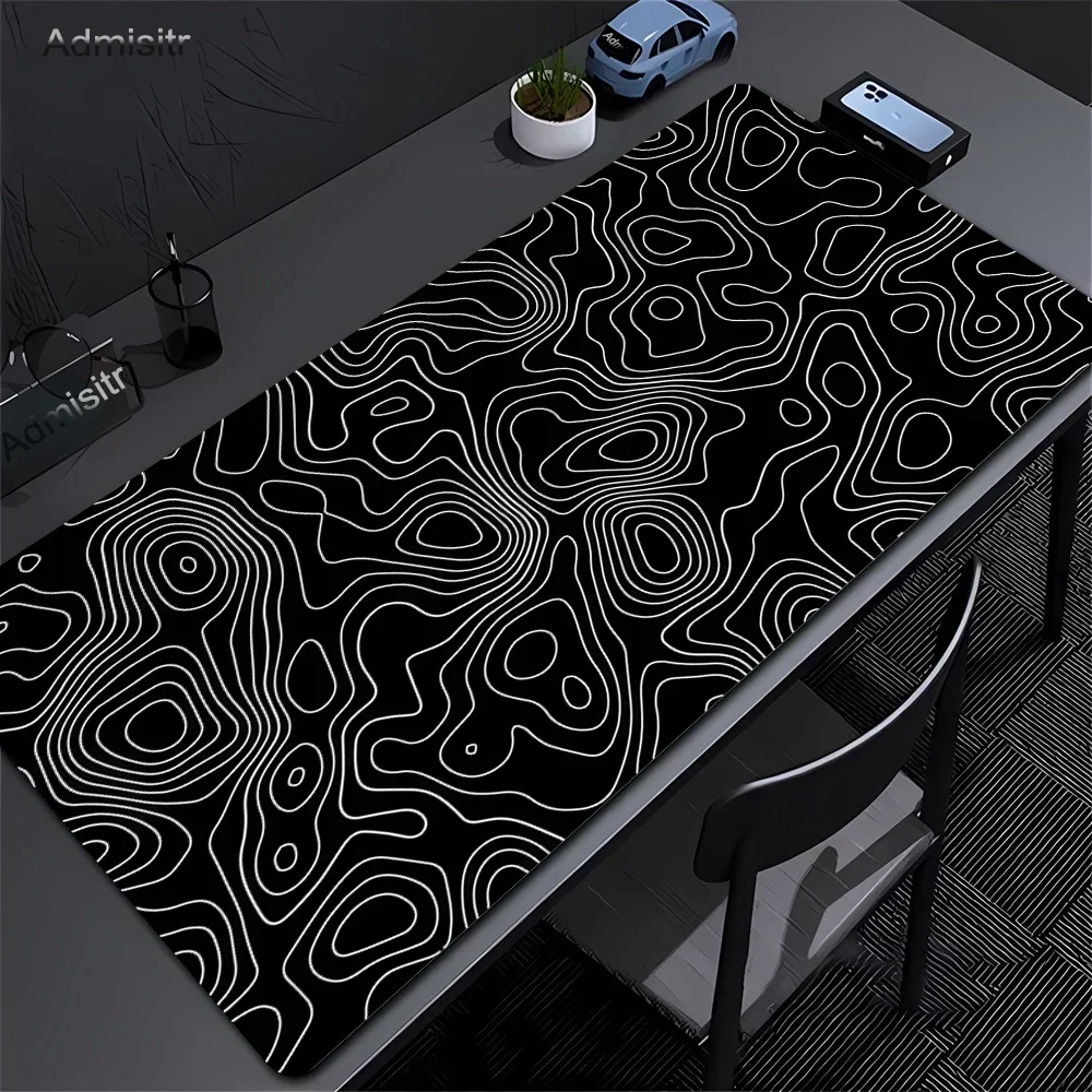 Large Gaming Mouse Pad Black White Strata Abstract PC Leather Keyboard Desk Mat Non-Slip Leather  Base Home Office Laptop Decor