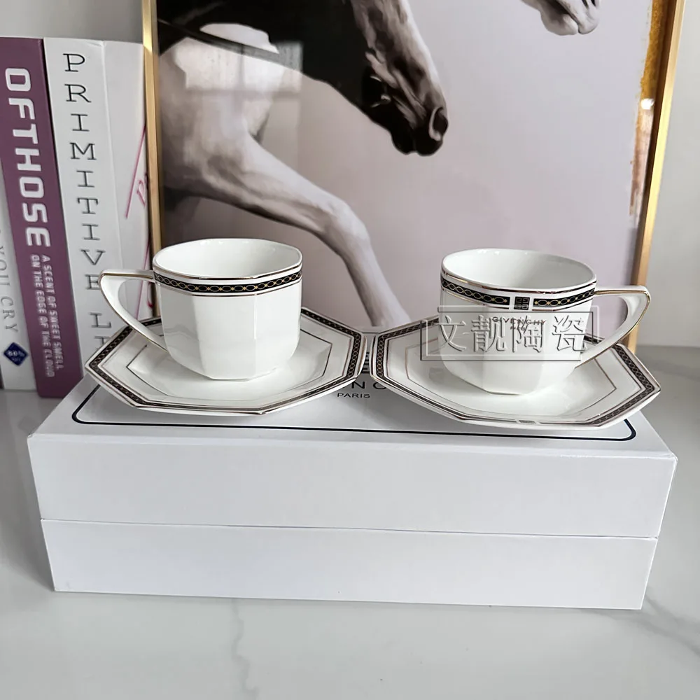 European Bone China G Home Octagon Coffee Cup Saucer To Cup High-grade Delicate Small LuxuryClassical Light Luxury Brand Cup