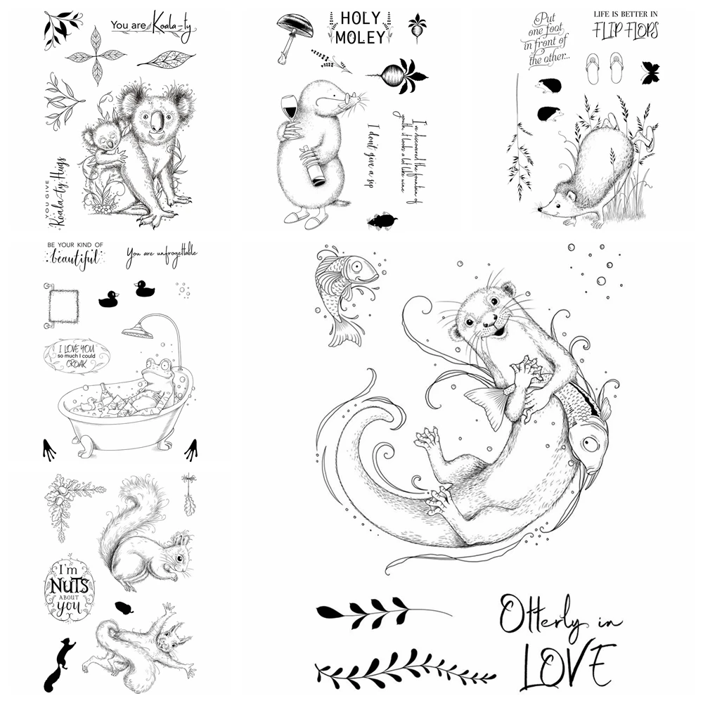 Sei Koala-ly Topi Rana scoiattolo Animali Timbri trasparenti Otterly in LOVE Parole di parole Sigillo per album di ritagli fai da te Carta Album artigianale