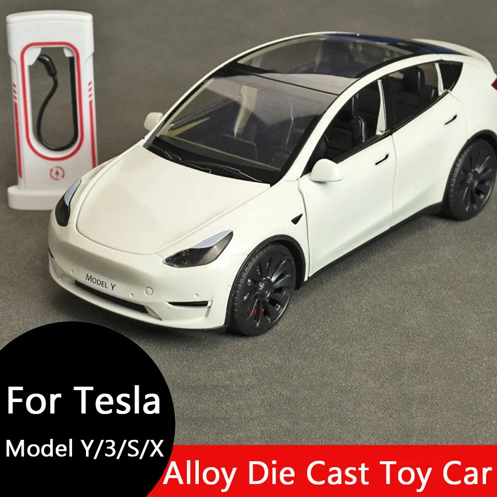 1:24 Tesla Model Y Model 3 Tesla Model S Alloy Die Cast Toy Car Model Sound and Light Childrens Toy Collectibles Birthday gift