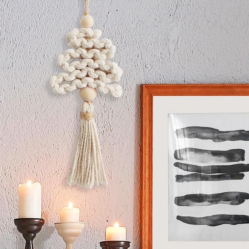 

Christmas Tree DIY Bohemian Tassels Wall Hanging Xmas Tree Macrames Handwork Kits for Home Decorations