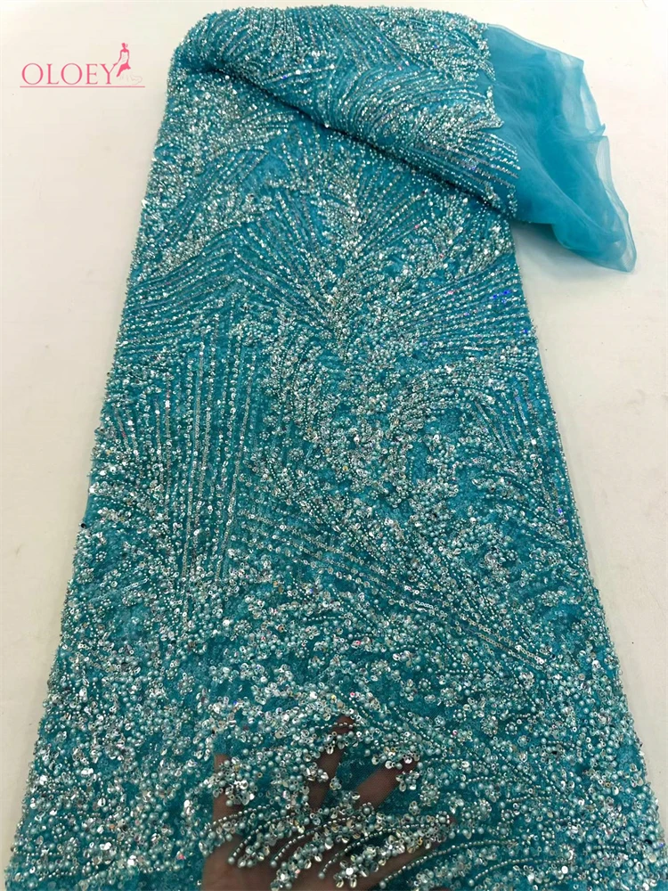 

OLOEY Elegant African Nigerian Fashion Beaded Lace High-end Luxury French Sequins Mesh Lace Fabric Women's Party Evening Dresse