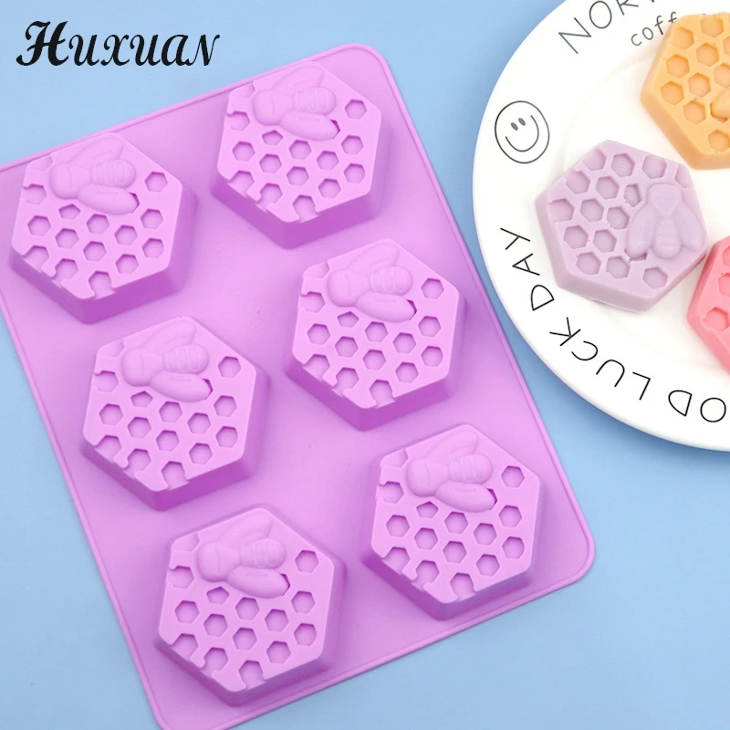 3D Handmade Soap Silicone Mold 6-Piece Bee Shape Silicone Mold DIY Handmade Soap Mold Homemade Honeycomb DIY Cake Mold