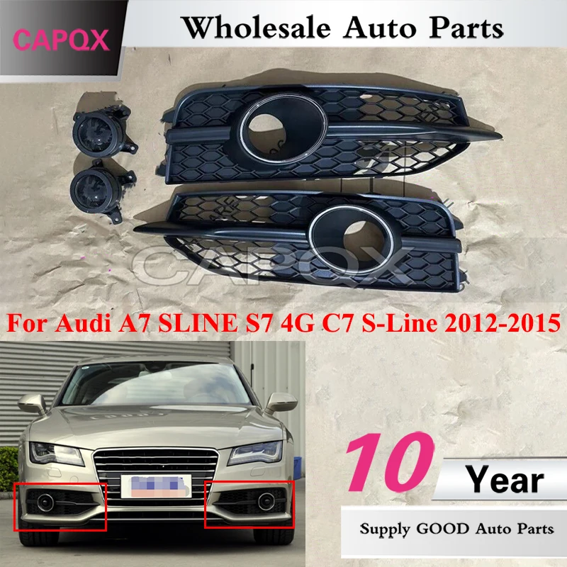 CAPQX 1pair Front Bumper Foglight Frame With ACC For Audi A7 SLINE S7 4G C7 S-Line 2012-2015 Fog Light Grille Foglamp Cover