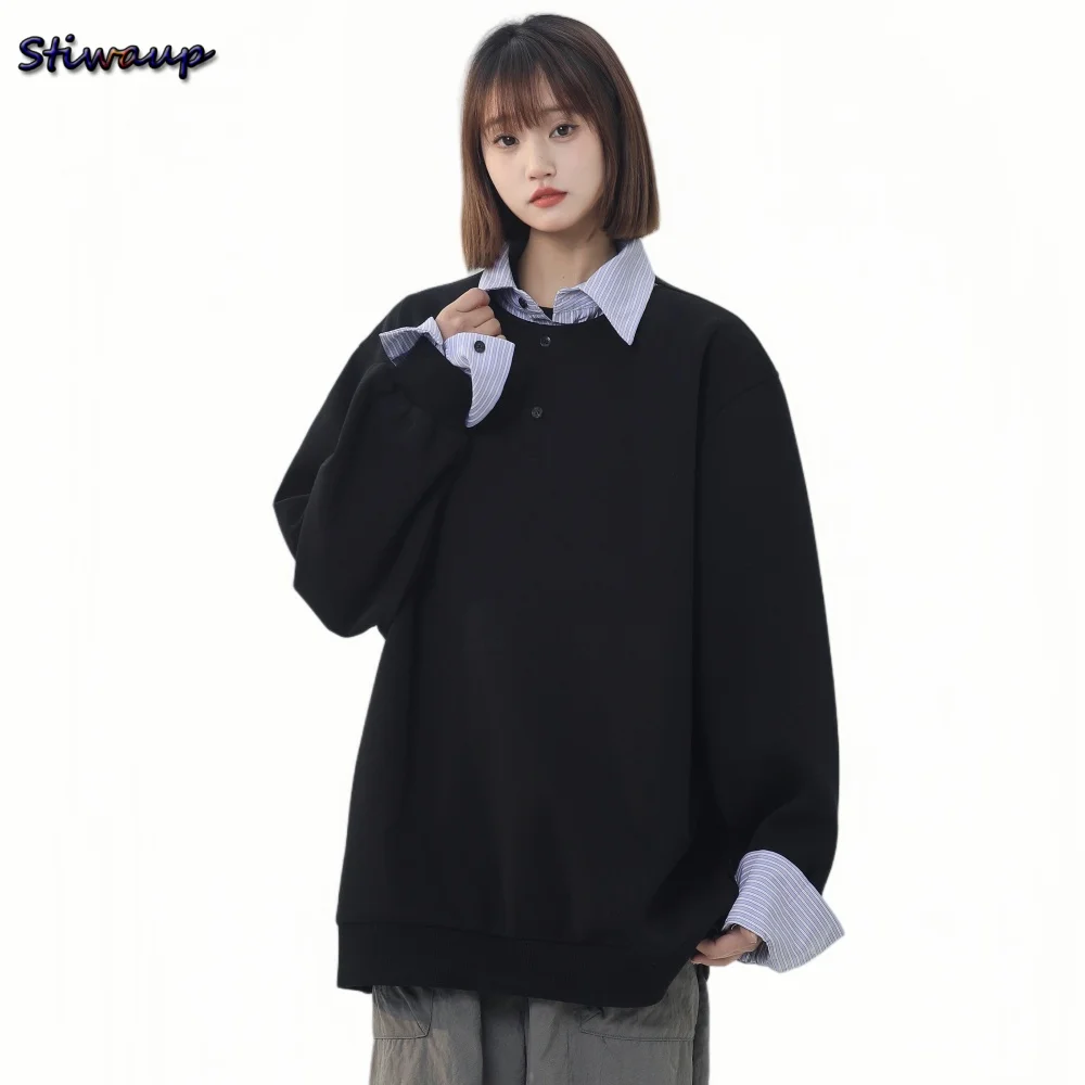 Women's Sweatshirt Faux Two-Piece Loose Plus Size Women Sweatshirts Long Sleeve Oversize Streetwear Clothing Couple Pull Femmes