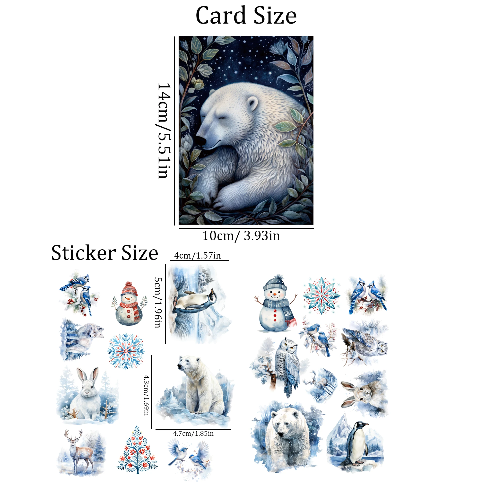 JAIIMAN52pieces(card+sticker) Snow Animal Christmas DIY Writable Cardpads Set,Perfect for Scrapbooking Supplies,Junk Journal Kit