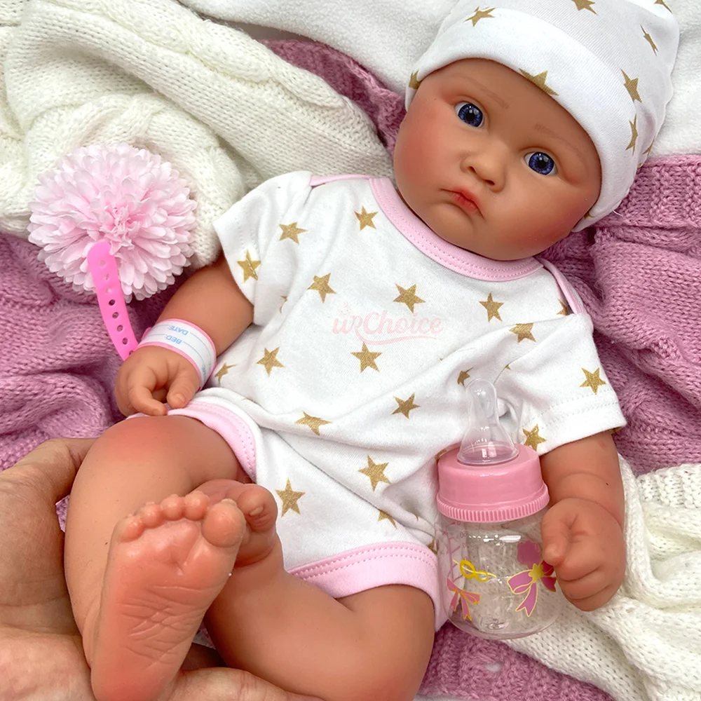 18 Zoll große, weiche Reborn-Puppe mit blauen Augen, 3D-bemalte Reborn-Puppe, lebensechte Silikon-Neugeborenenpuppe, Weihnachtsgeschenk für Mädchen