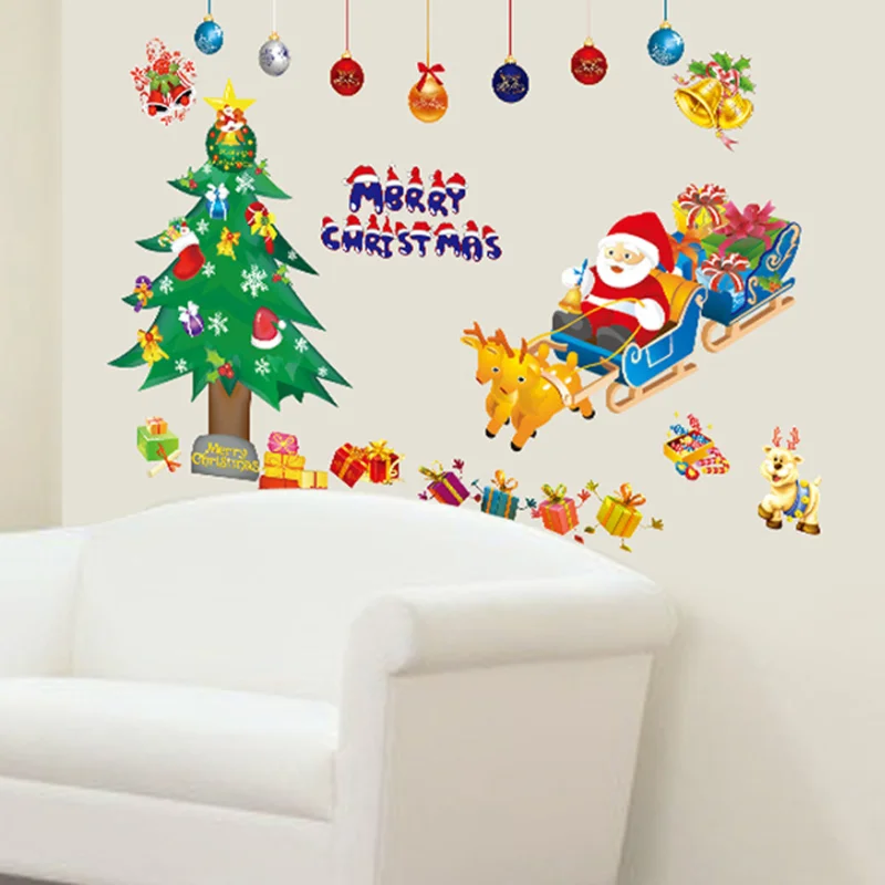 Christmas Tree Santa Claus Wall Sticker Shop Window Glass Layout Electrostatic Sticker Moisture-proof Anti Fouling Removable