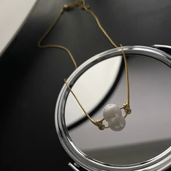 ANENJERY 316L Stainless Steel Pearl Necklace for Women Somple Niche Gold Color Clavicle Chain collares Jewelry Gift