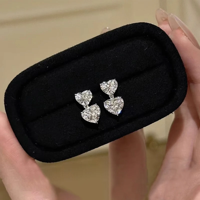 Huitan Double Heart Cubic Zirconia Drop Earrings for Women Exquisite Daily Party Female Love Dangle Earrings Statement Jewelry
