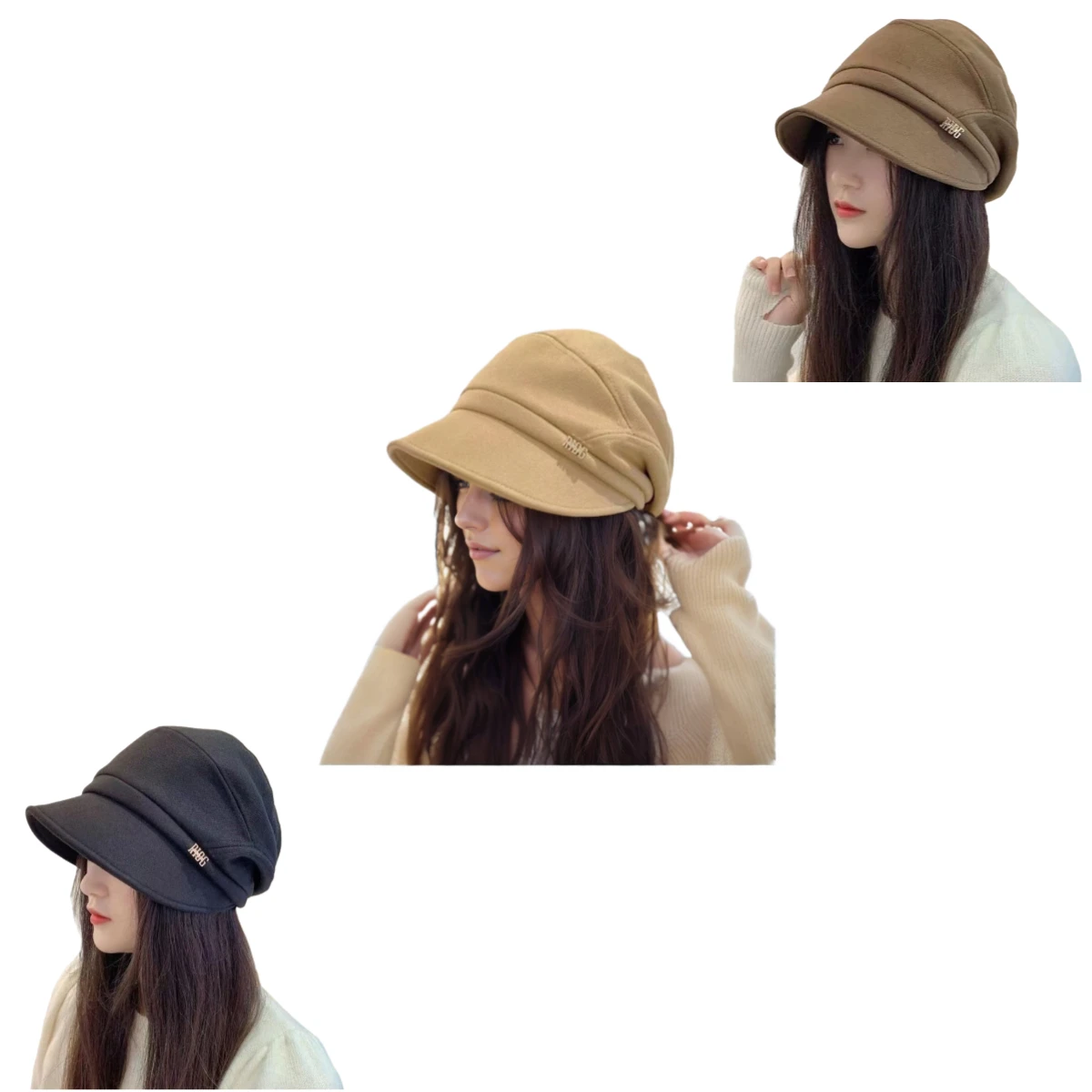 

Winter Casual Wide Edge Basin Hat Retro Solid Color Windproof Fisherman's Hat Metal Letter Label Ear Protection Bucket Hat