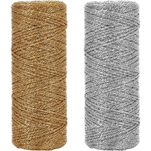 220 Yards Metallic Thread Cord 1mm Twine String Gold and Silver Decorative Wrapping Sparkle Thread Ribbon Present Making Kit
