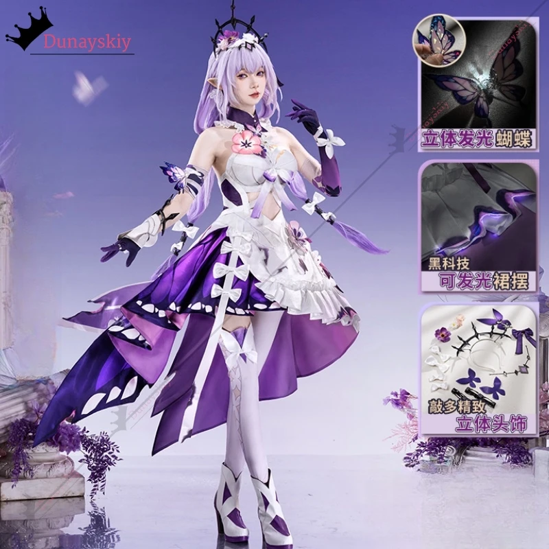 Castorice Cosplay Costume Wig Honkai Star Rail Outfit Dress Headwear Butterfly Flower Props Gloves Socks Full Set Party Carnival