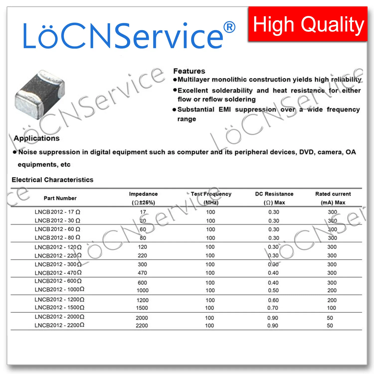 LoCNService 0805/2012 100MHZ 4000PCS Perline di ferrite con chip multistrato 750R 800R 1000R 1200R 1500R 2000R 25% di alta qualità