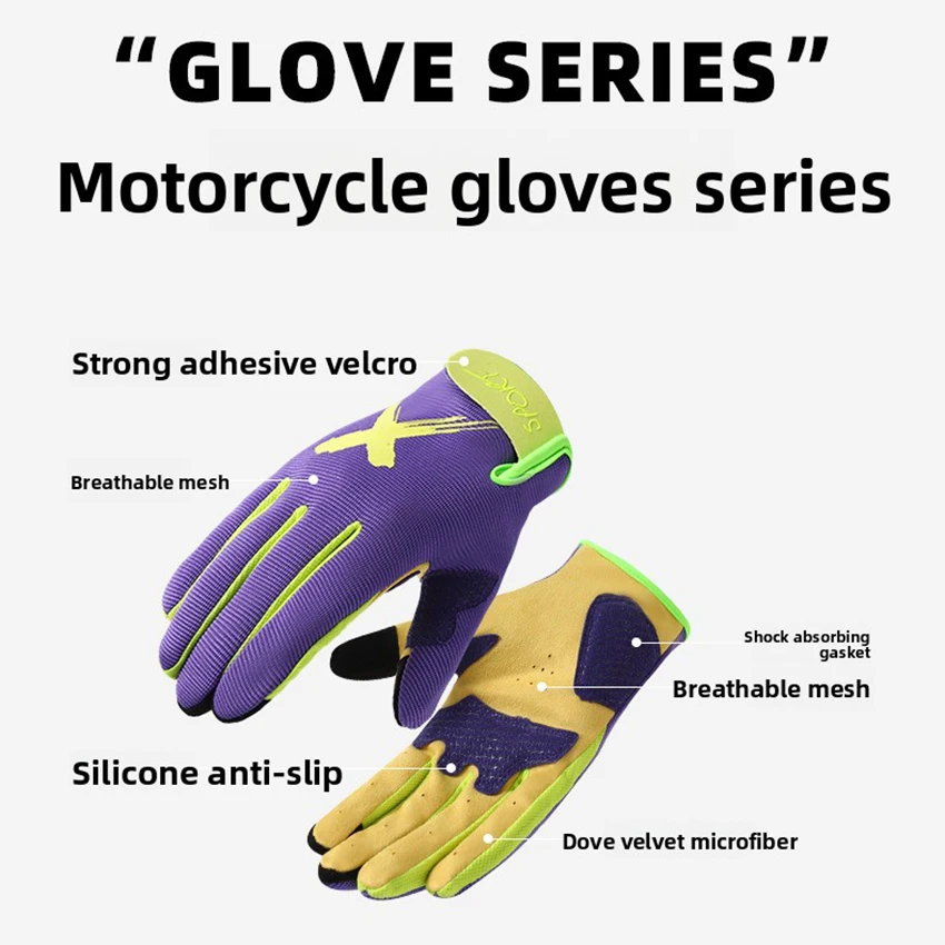 Motorcycle Gloves Touch Screen Full Finger Moto Gloves Silicone Anti-slip Shock Absorption Adjustable Velcro Breathable Wear-res