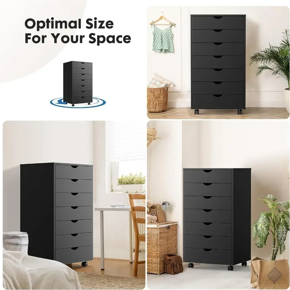 7MELChest-Commode de Rangement à Roulettes pour Bureau à Domicile, Meuble de Rangement en Bois, Noir