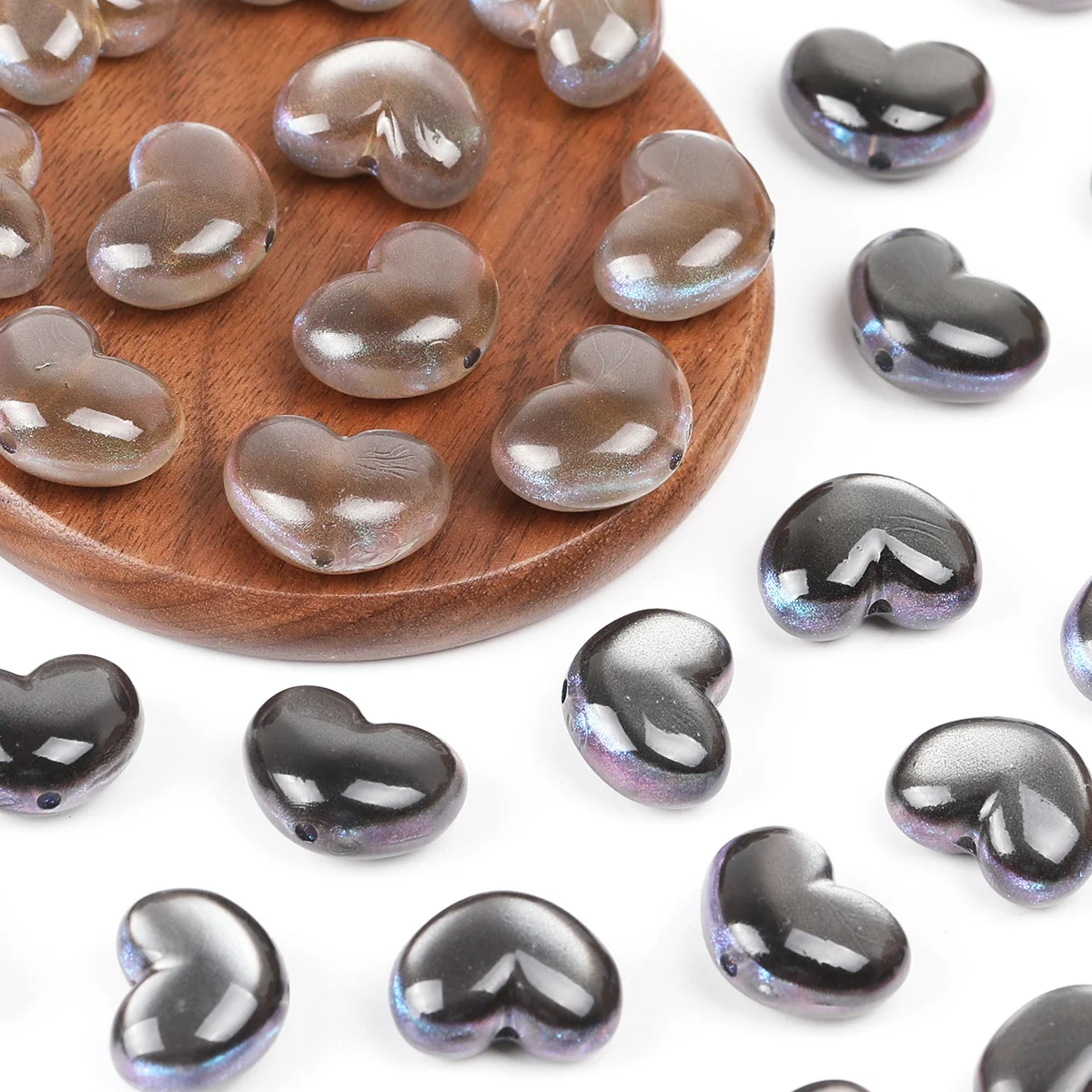 16/32pcs Random Color Acrylic Aurora Heart Beads 12*17mm Loose Spacer Beads For Bracelet Jewelry DIY Craft Making