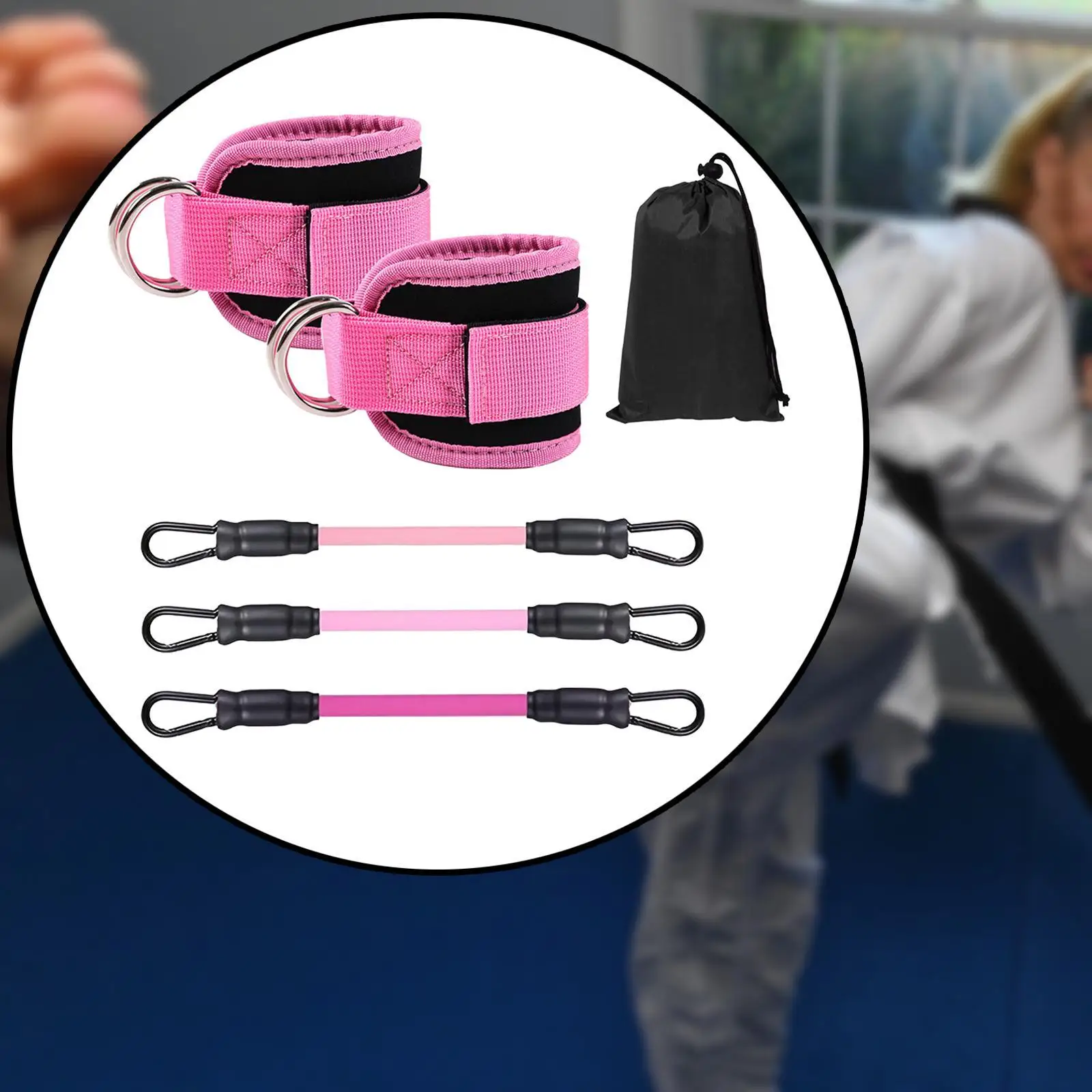 3 Pieces Ankle Resistance Bands with Cuffs for Strength Training Working Out Pink