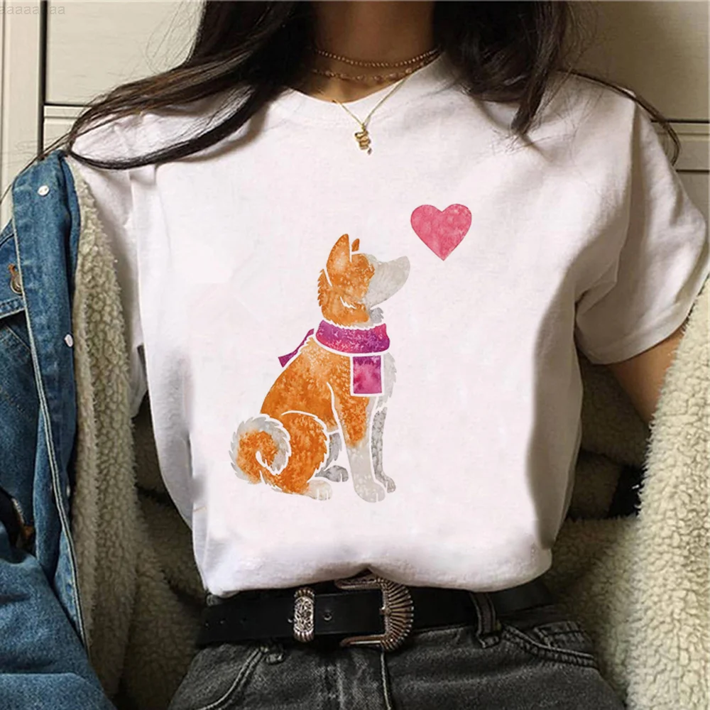 Camiseta de Akita Inu para mujer, top harajuku de cómic, ropa de calle para chica