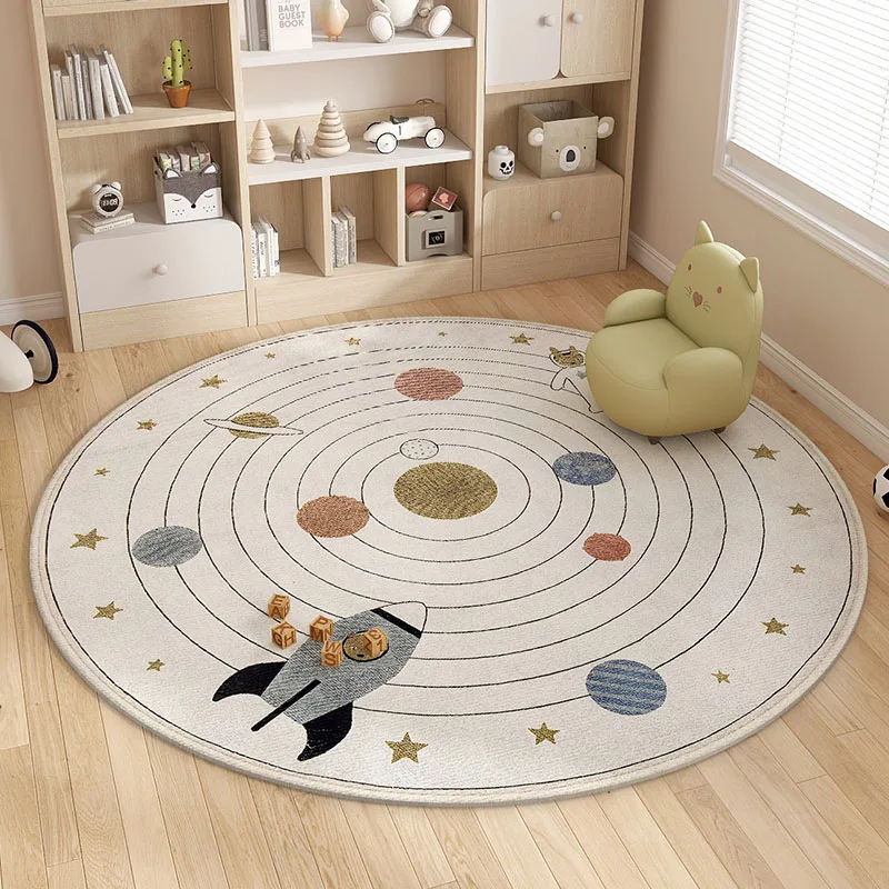 Cartoon Pattern Living Room Decoration Plush Carpet Cute Round Rugs for Bedroom Thicken Bedside Floor Mat Fluffy Soft Lounge Rug